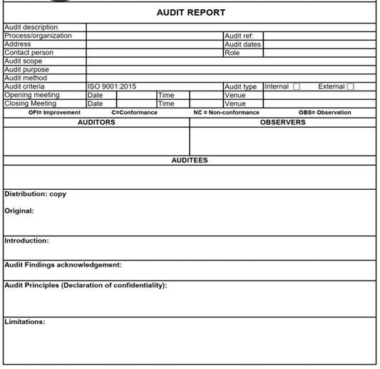 Figure 43: Summery page of an internal audit report