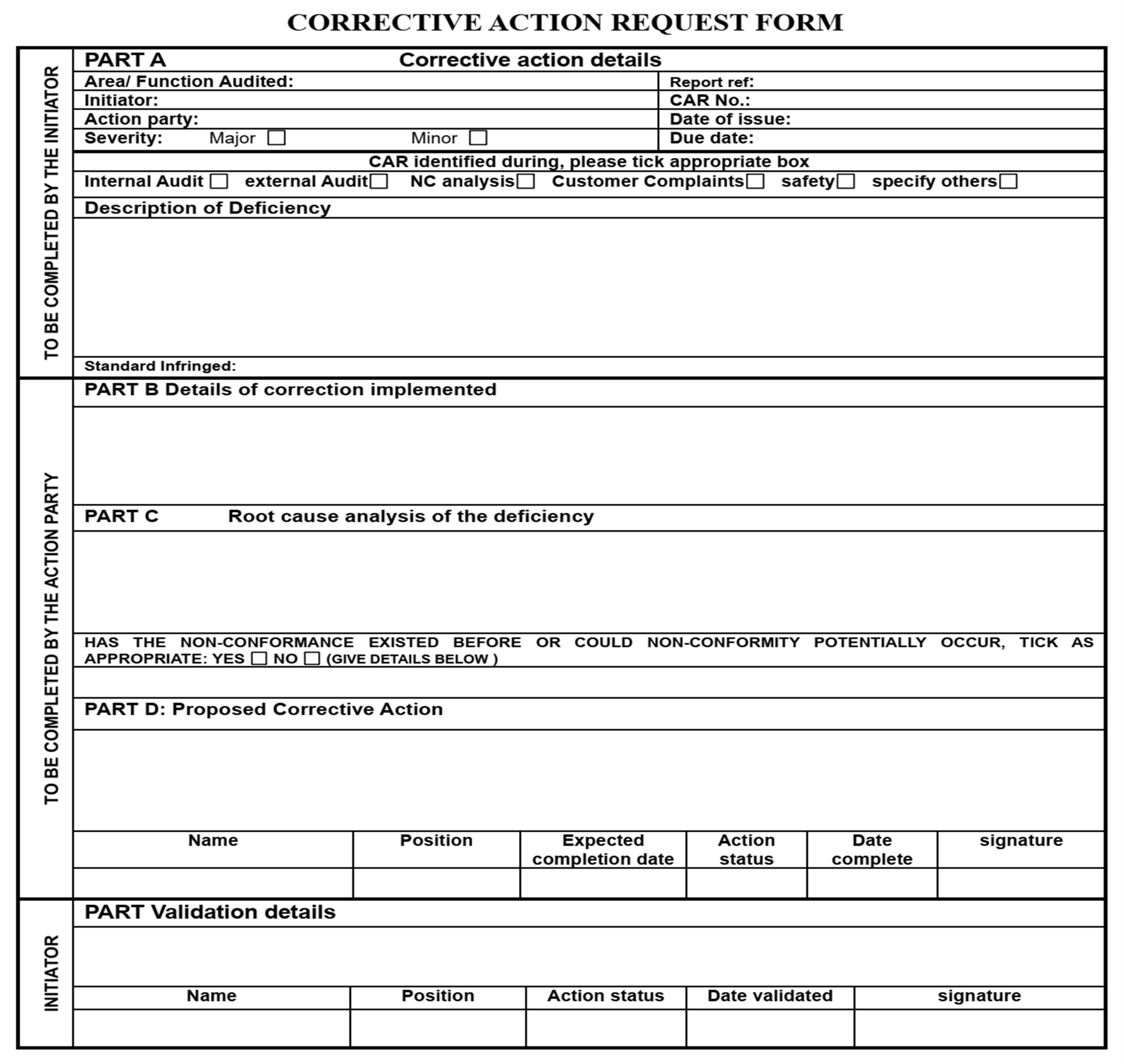 Figure 51: Corrective action request form